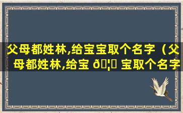 父母都姓林,给宝宝取个名字（父母都姓林,给宝 🦁 宝取个名字,两 🐒 个字的名字）